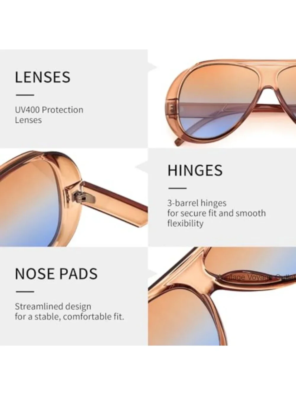 Retro Oversized Aviator Sunglasses UV400 Protection Unisex